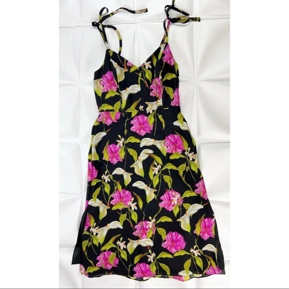 $395 NWT Milly Sz 6 Calla Lilly 100% Silk Floral Hawaiian Print Dress Black NEW